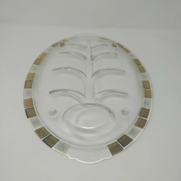 60's Vintage Inland Glass Meat Platter Atomic Tree of Life Starburst Gold MCM - Picture 5 of 7